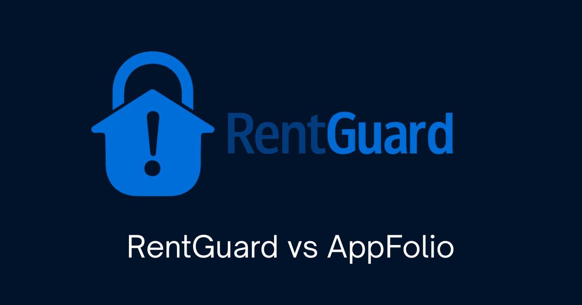 RentGuard vs AppFolio comparison - RentGuard logo on dark navy background
