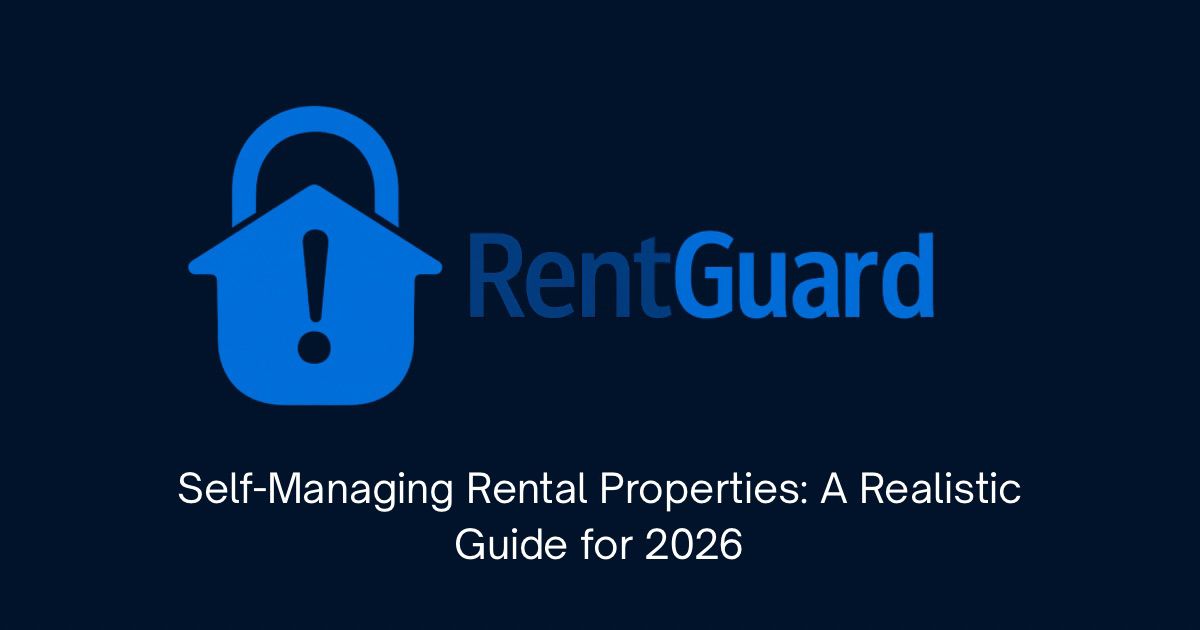 Self-Managing Rental Properties A Realistic Guide for 2026 - RentGuard logo on dark navy background